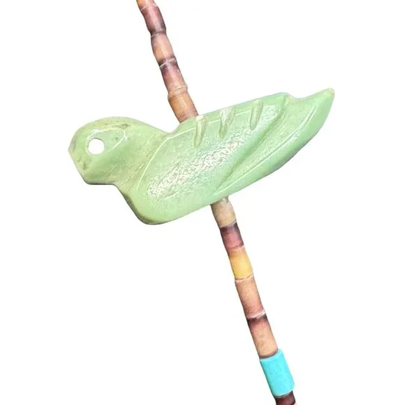 Vintage Zuni Carved Turquoise Thunderbird Fetish Heishi Beaded Necklace 32" READ - Picture 4 of 10